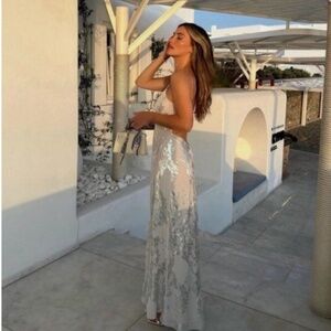 Zara White Silver Sequin Maxi Dress